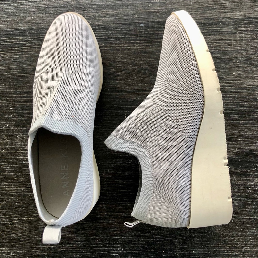 Anne Klein, Woman Queenie Slip-On Wedge Sneakers, Size 8M Grey